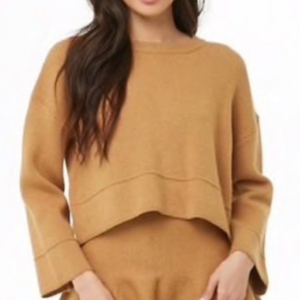 Shaci Seville knit Sweater Crewneck Oversized Cropped Dropped Shoulder Orange L